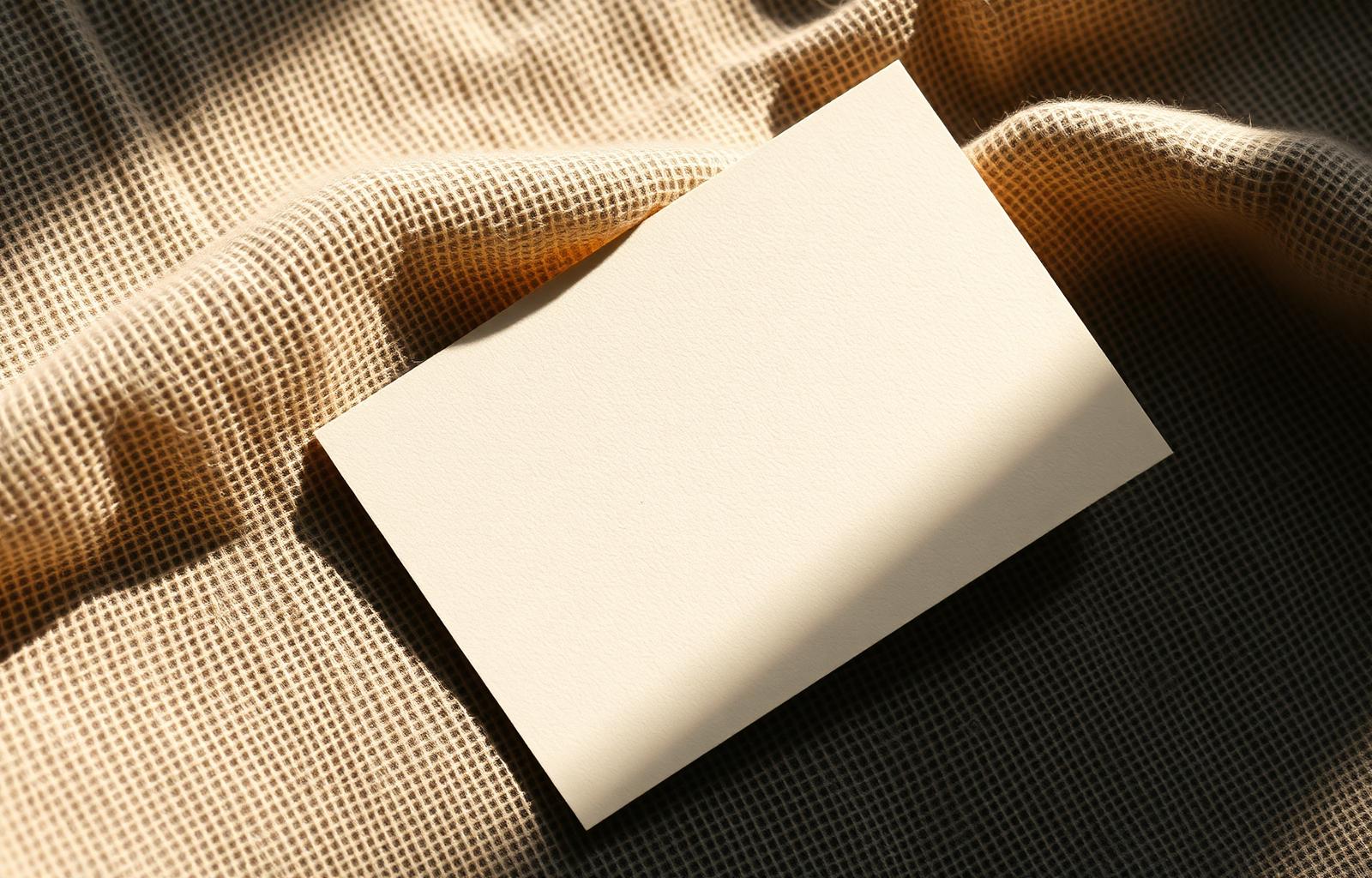 A blank letterpress card resting on warm linen